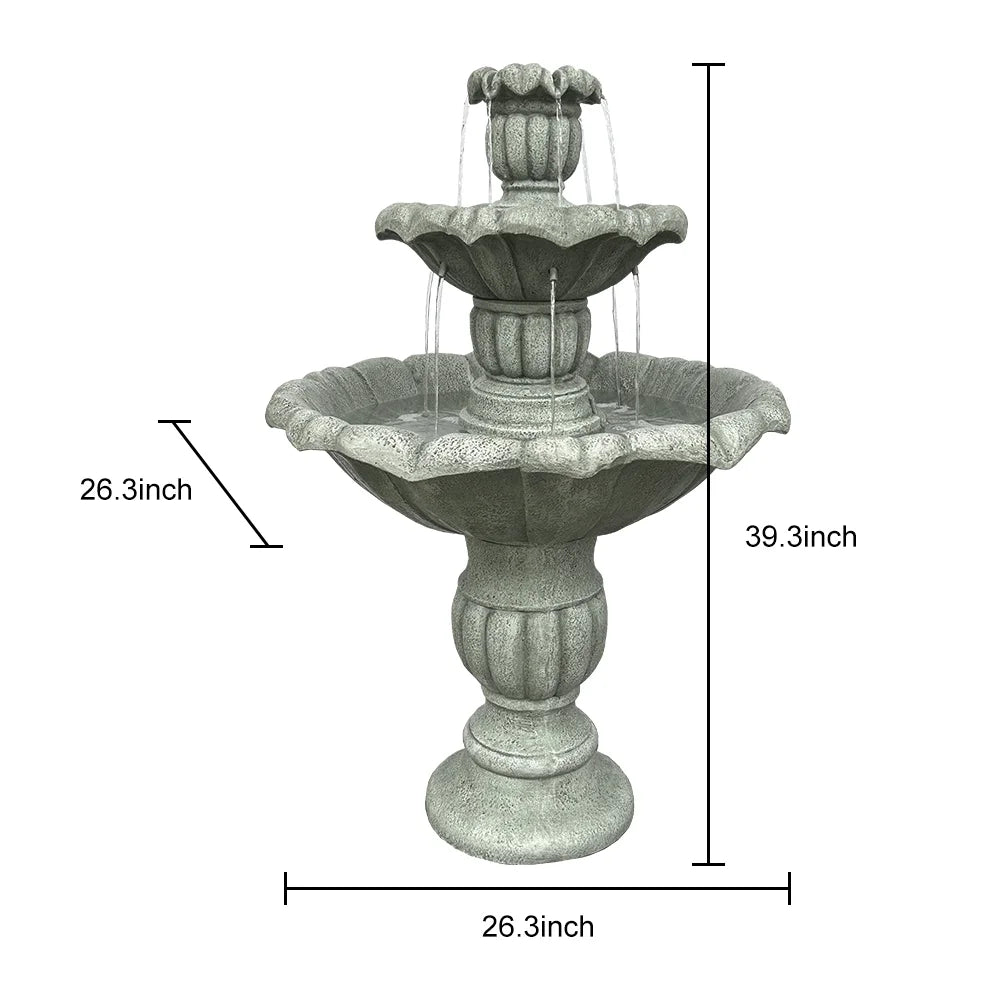35'' H 3-Tier Outdoor Water Fountain with Submersible Electric Pump D782275
