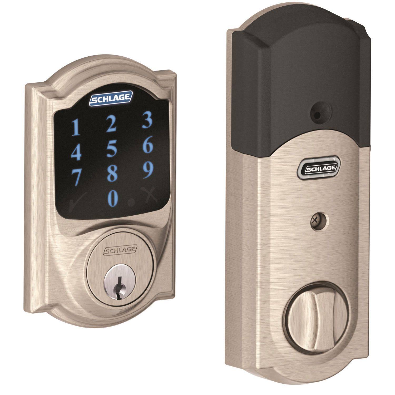 Satin Nickel Touchscreen Deadbolt with Alarm D84097