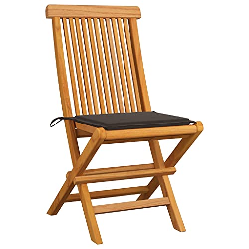 8 pcs Solid Teak Wood Folding Patio Chairs with Taupe Cushions T5799