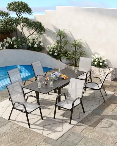 Grey Set of 4 Stackable Metal Dining Chairs with Textilene Fabric P745456