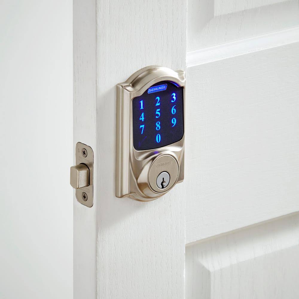 Satin Nickel Touchscreen Deadbolt with Alarm D84097