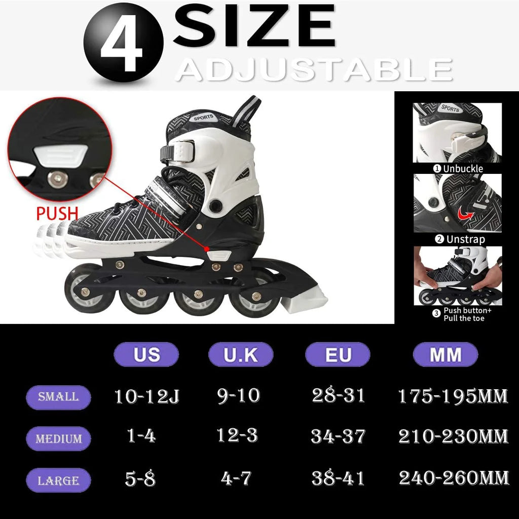 Black Adjustable Kids Inline Skates L32189