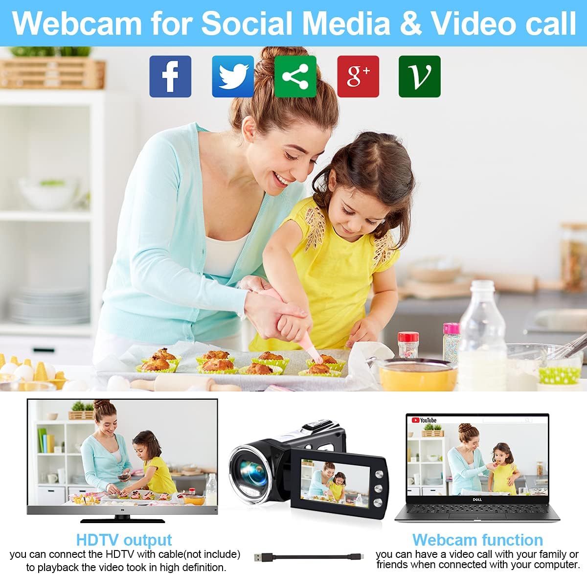 FHD 1080P 30FPS 24.0MP Digital Camcorder 2.7 Inch 270 Degree Rotation Screen Pack of 2 E100311