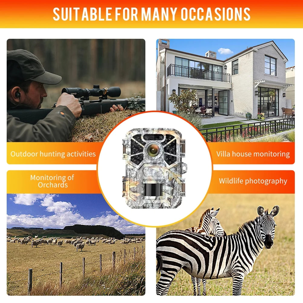 30MP 2K Infrared Night Vision Waterproof Trail Camera with 120° Wide Angle Lens P59836