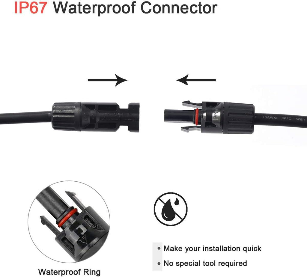 10AWG 20ft Solar Extension Cable with Female and Male Connectors, Pack of 2 S577