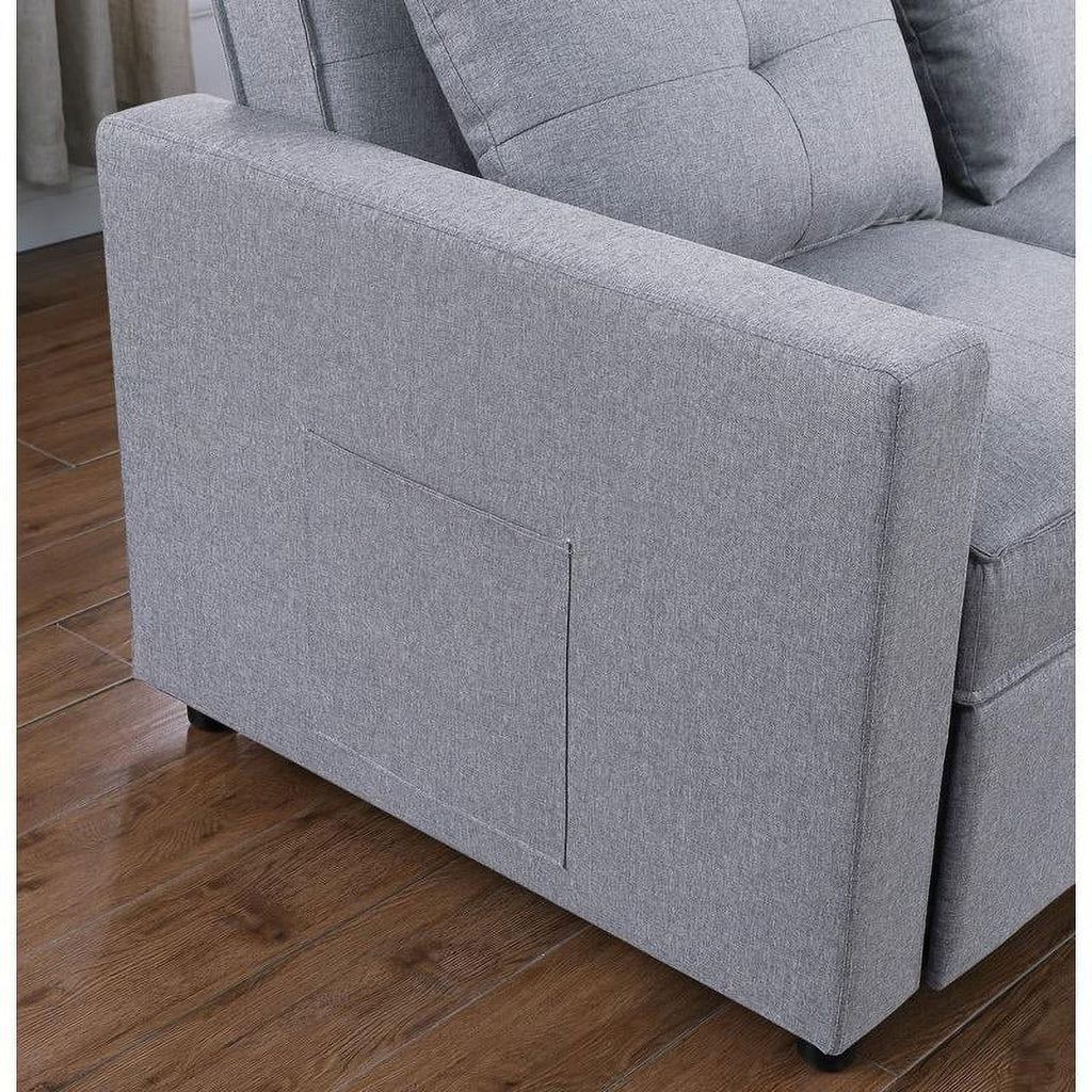 Light Gray Linen Fabric 3-in-1 Convertible Sleeper Loveseat S992896