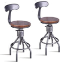 Industrial Vintage Bar Stool, Adjustable Pipe Stool, Cast Iron Stool, Swivel Bar Stool with Backrest, Metal Stool, Silver, Set of 2 K712822