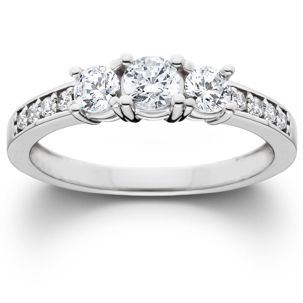 1ct 3-Stone Diamond Engagement Ring 14K White Gold E868