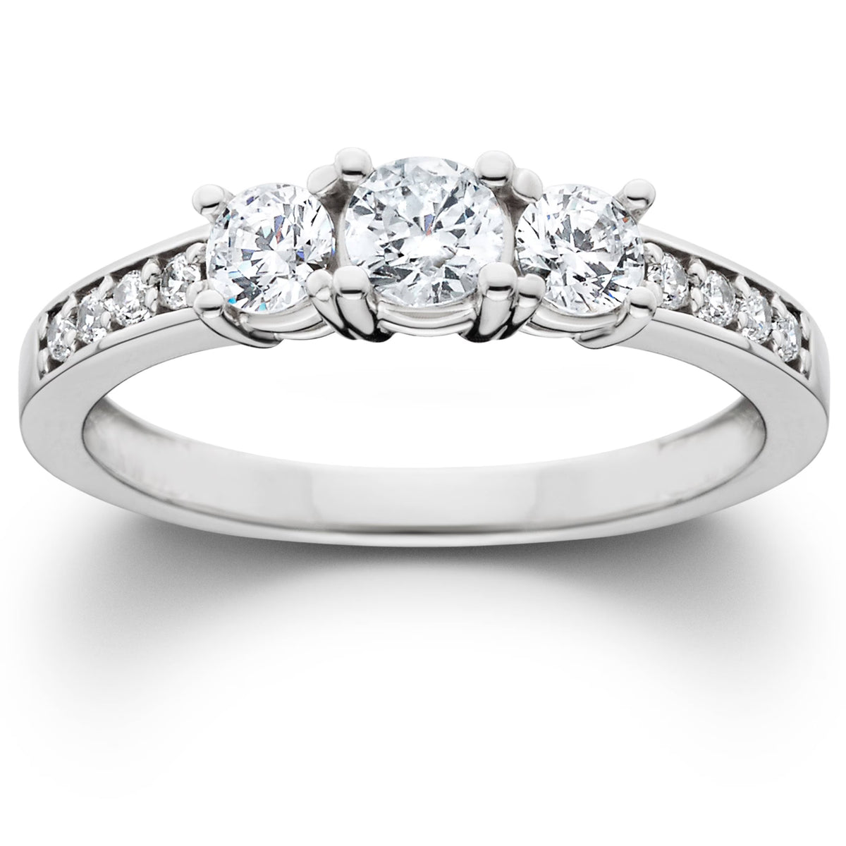1ct 3-Stone Diamond Engagement Ring 14K White Gold E868