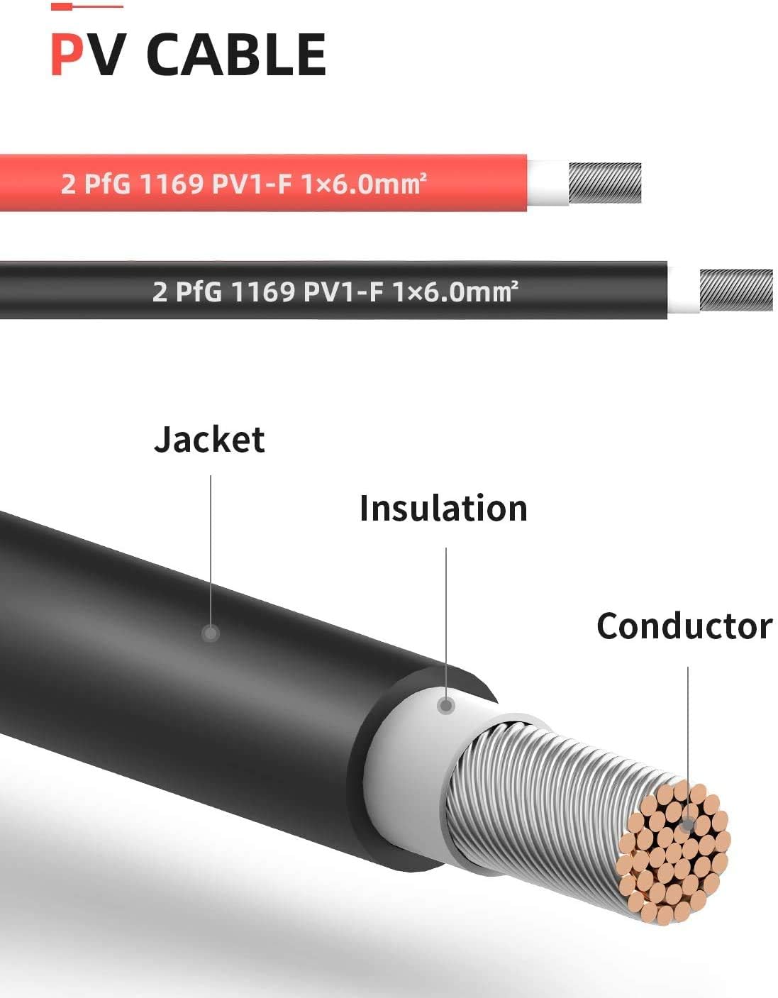10AWG 20ft Solar Extension Cable with Female and Male Connectors, Pack of 2 S577