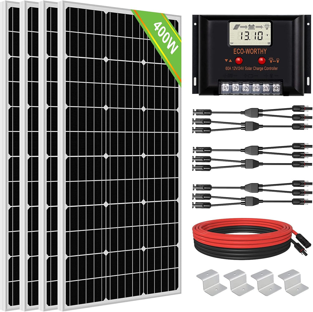 400 Watt 24 Volt Solar Panel Kit with 4pcs 100W Solar Panels and 60A Charge Controller J159