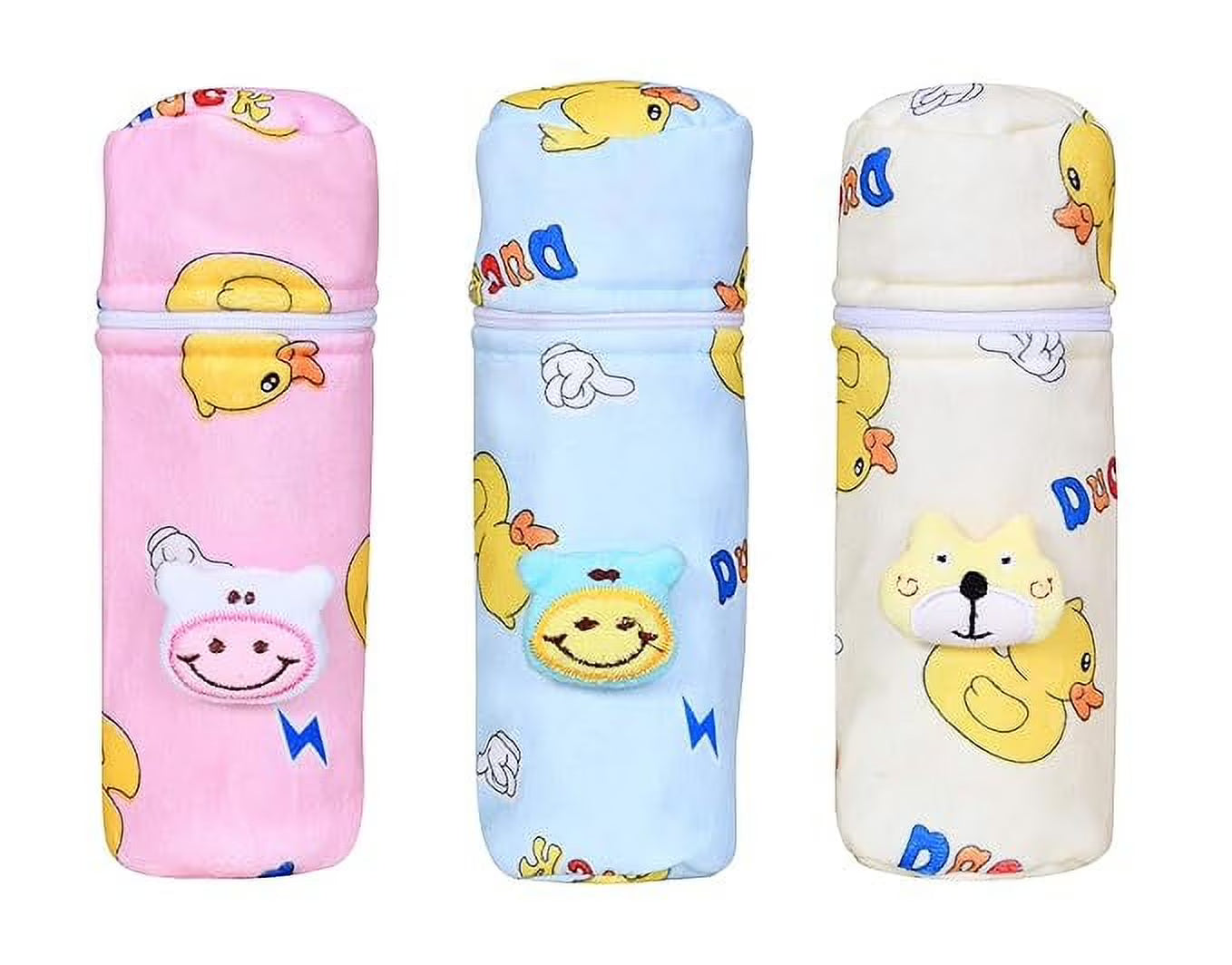 Soft Plush Stretchable Baby Feeding Bottle Cover Pack of 3 Multicolor M82118