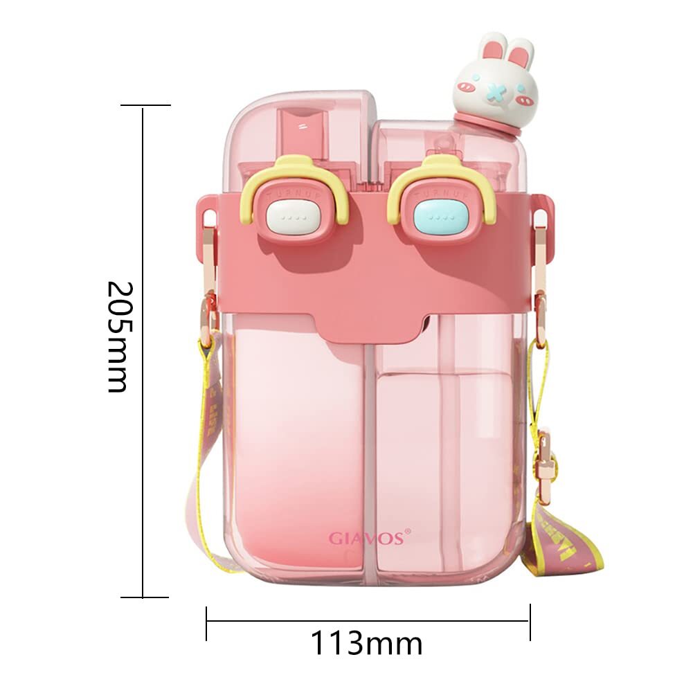 Pink Cartoon Double Layer Water Bottle with Straw R8780
