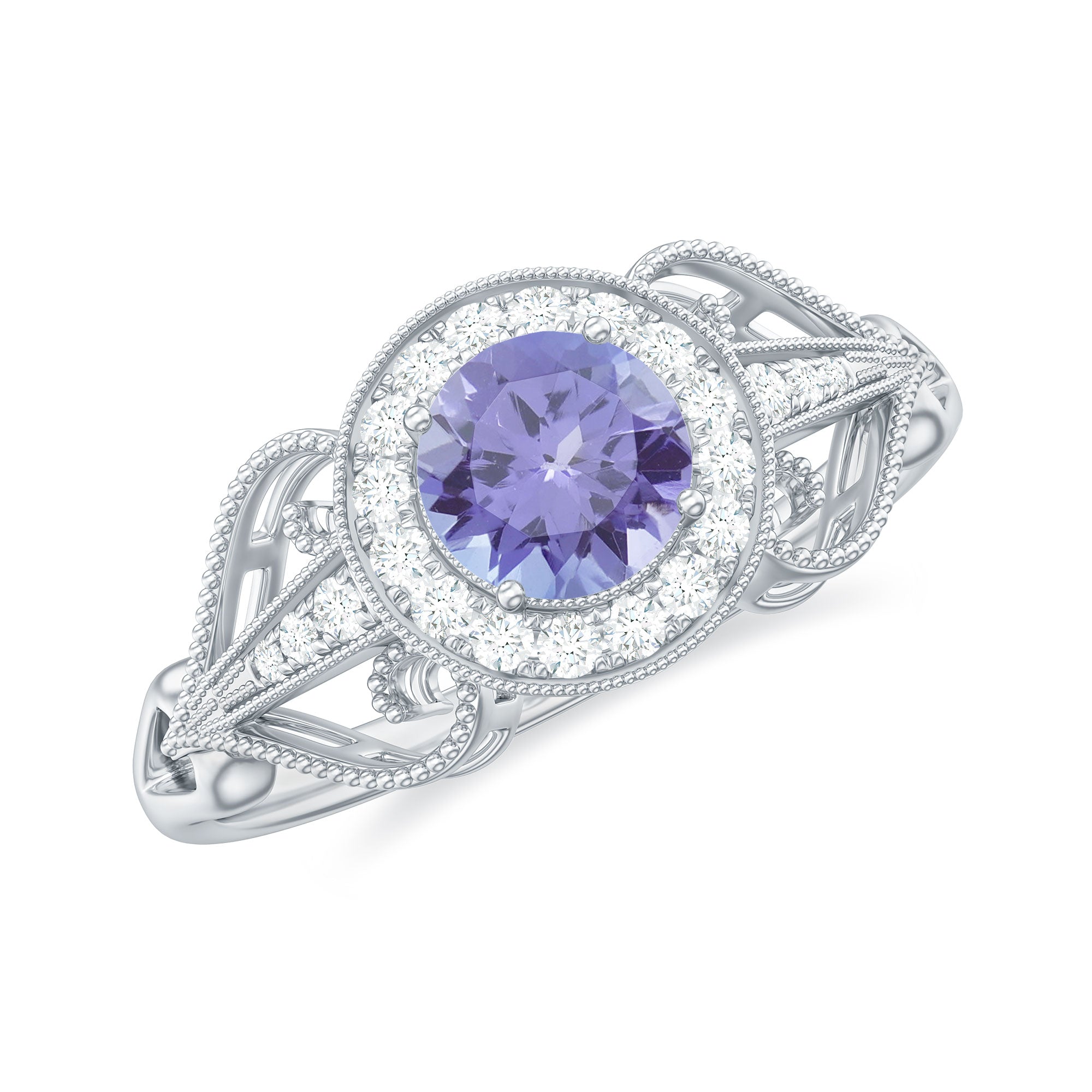 Tanzanite and Diamond Engagement Ring, 925 Sterling Silver, US 4.00 K3869