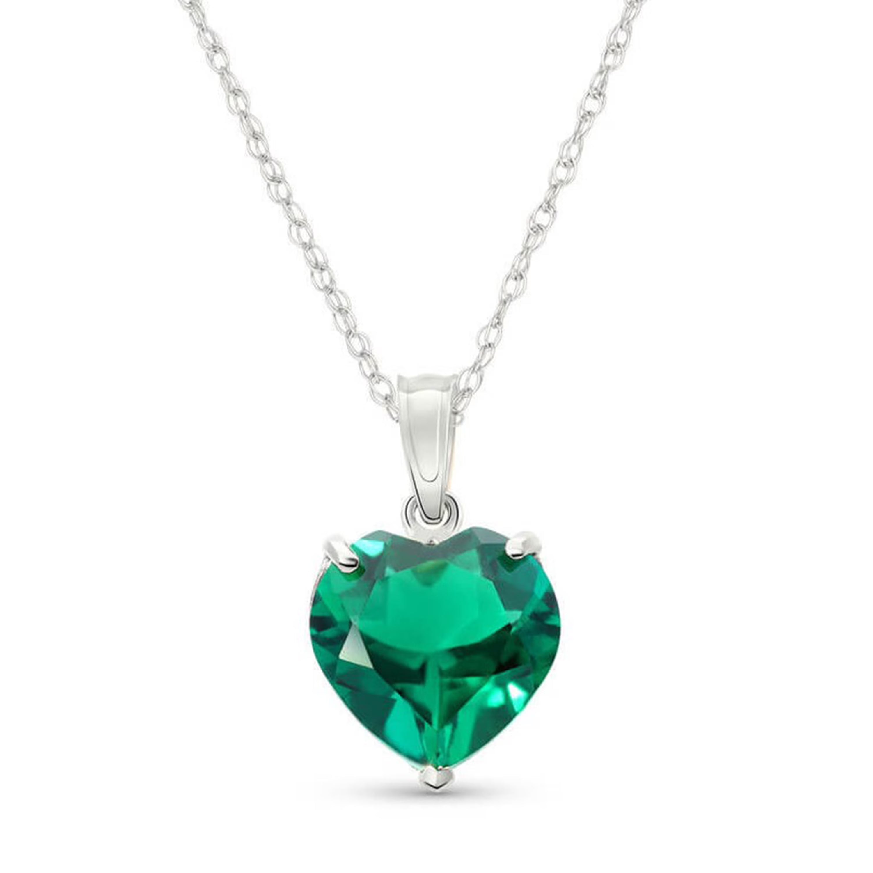 14K Solid White Gold Necklace With Heart Shape 2.75 ctw Genuine Emerald L969359