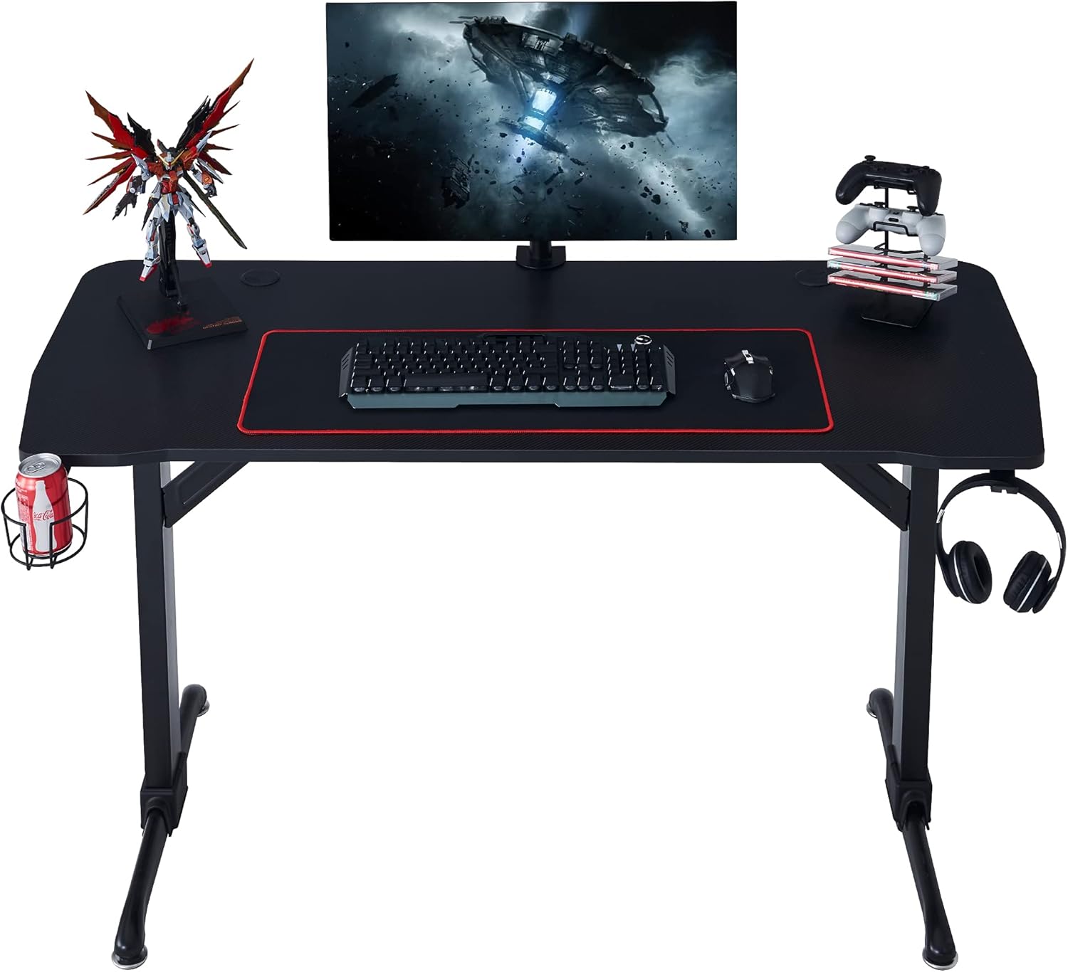 55 Inch T Shaped Gaming Desk with Mouse Pad O714