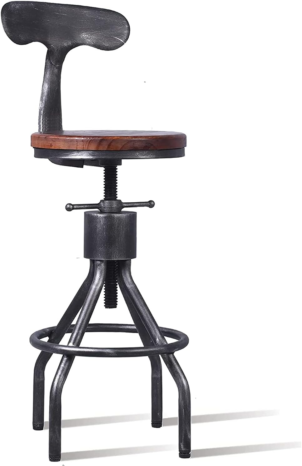 Industrial Vintage Bar Stool, Adjustable Pipe Stool, Cast Iron Stool, Swivel Bar Stool with Backrest, Metal Stool, Silver, Set of 2 K712822