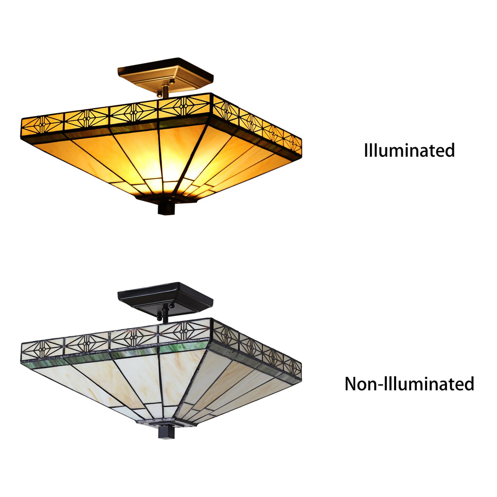 Tiffany-Style 2 Light Mission Semi-Flush Ceiling Fixture G152728