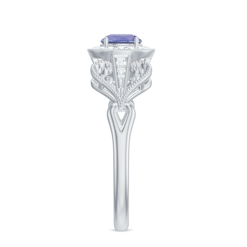 Tanzanite and Diamond Engagement Ring, 925 Sterling Silver, US 4.00 K3869