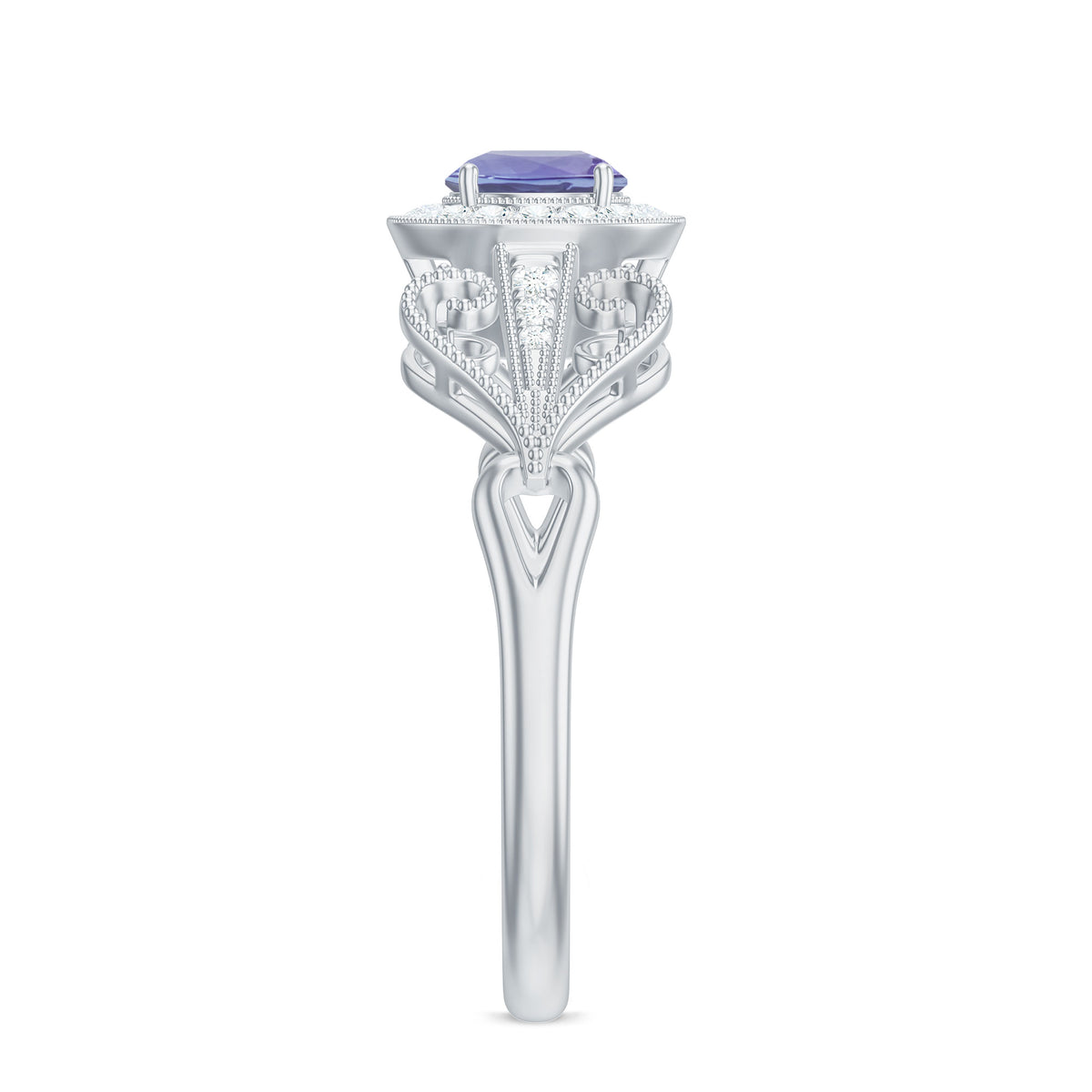 Tanzanite and Diamond Engagement Ring, 925 Sterling Silver, US 4.00 K3869