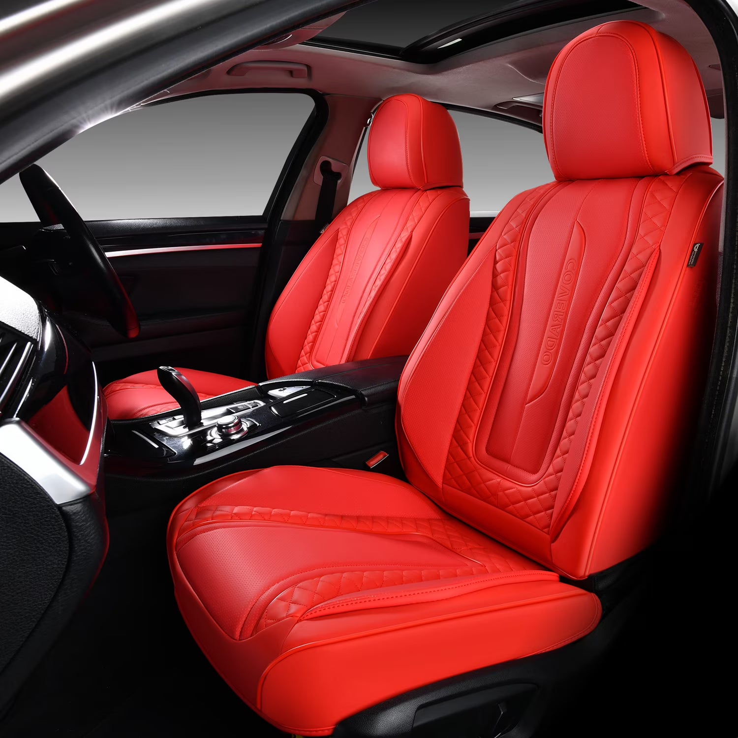 Red 2PCS Front Leather Waterproof Car Seat Covers I508