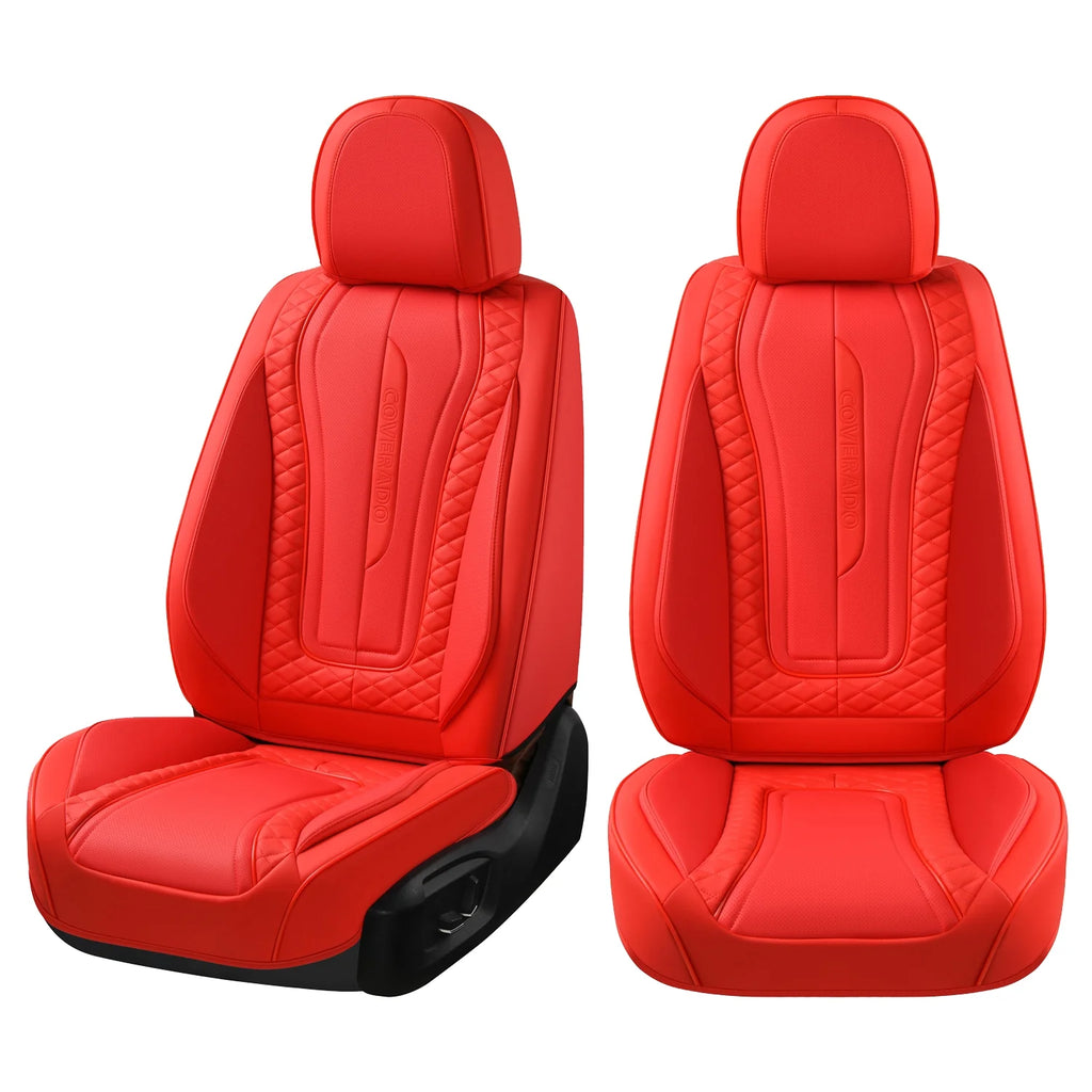 Red 2PCS Front Leather Waterproof Car Seat Covers I508