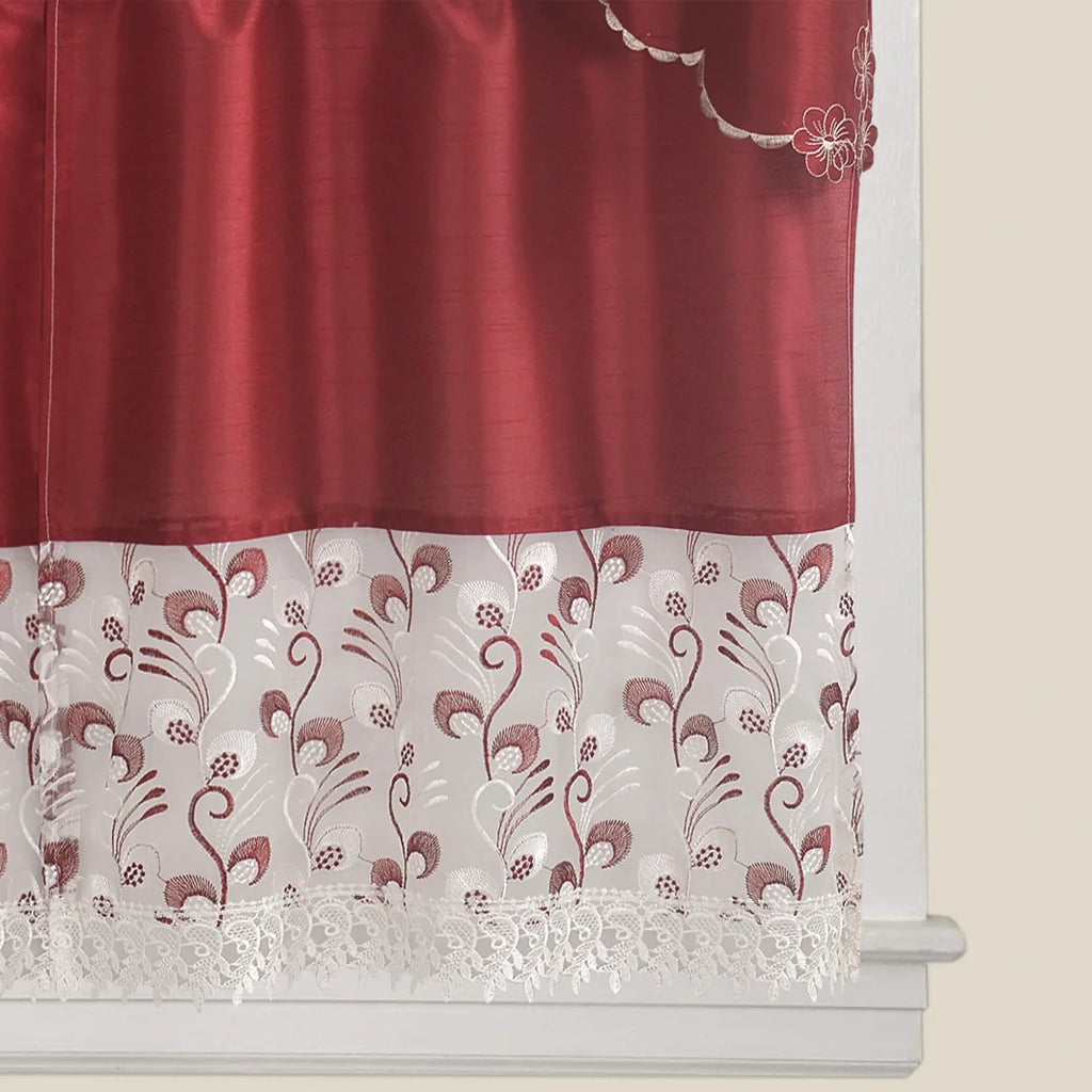 Burgundy 3-Piece Kitchen Curtain Tiers & Swag Set, 58x36 & 28x36 inches P884