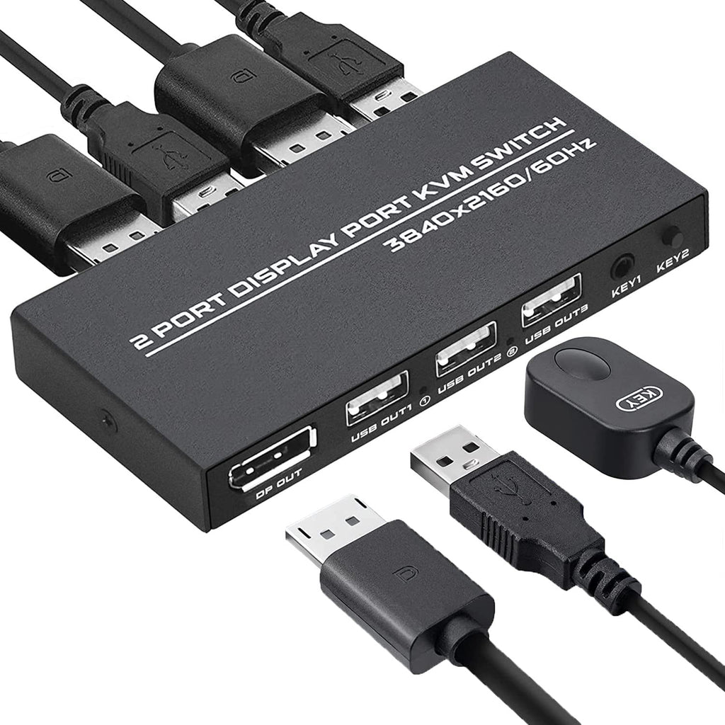 KVM Switch DisplayPort 2 Port, 4K@60Hz, 2 DP Cable and 2 USB Cable Included V44501