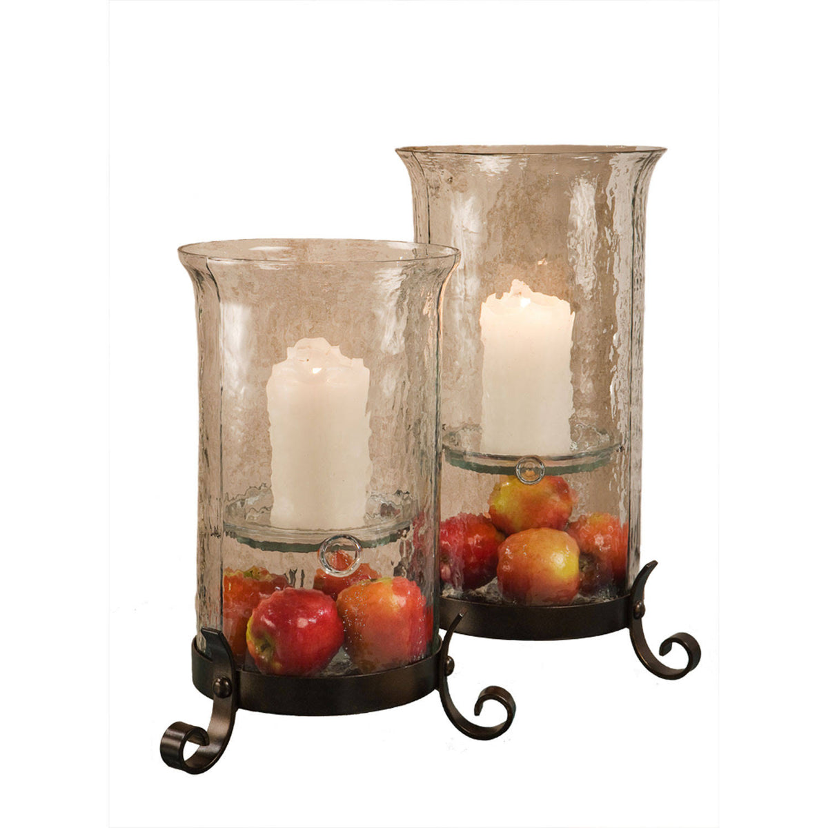 Bronze Iron Cylinder Hammered Glass Hurricane L4288