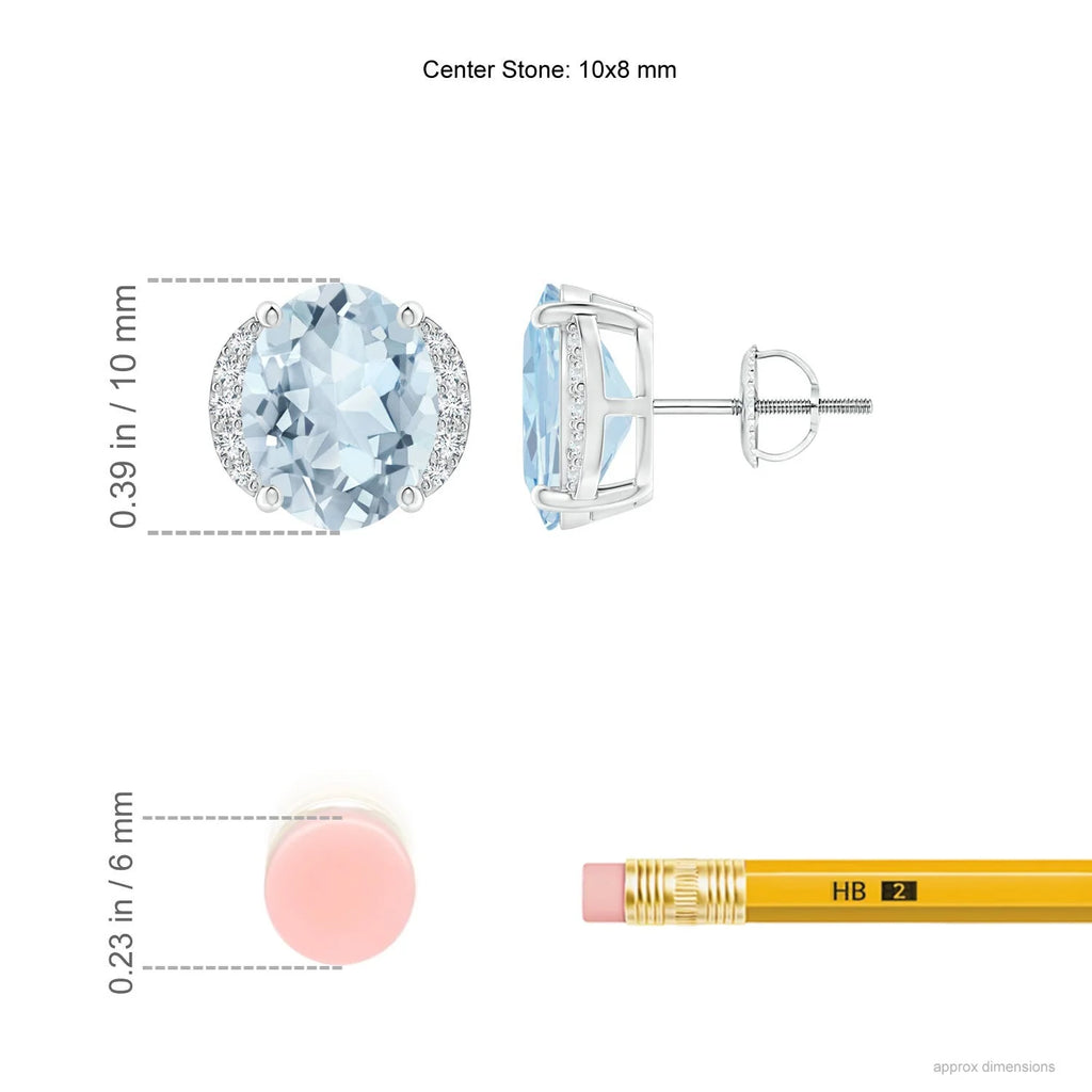 14K White Gold Aquamarine Diamond Solitaire Stud Earrings Y374157