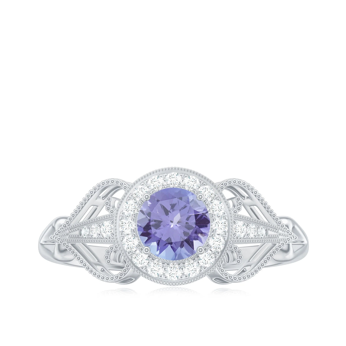 Tanzanite and Diamond Engagement Ring, 925 Sterling Silver, US 4.00 K3869