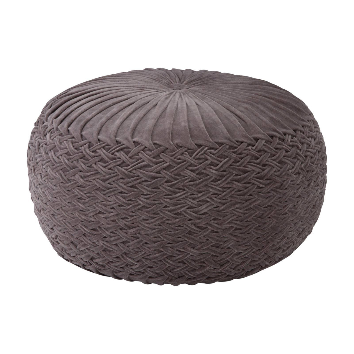 Grey Velvet Round Pouf E742