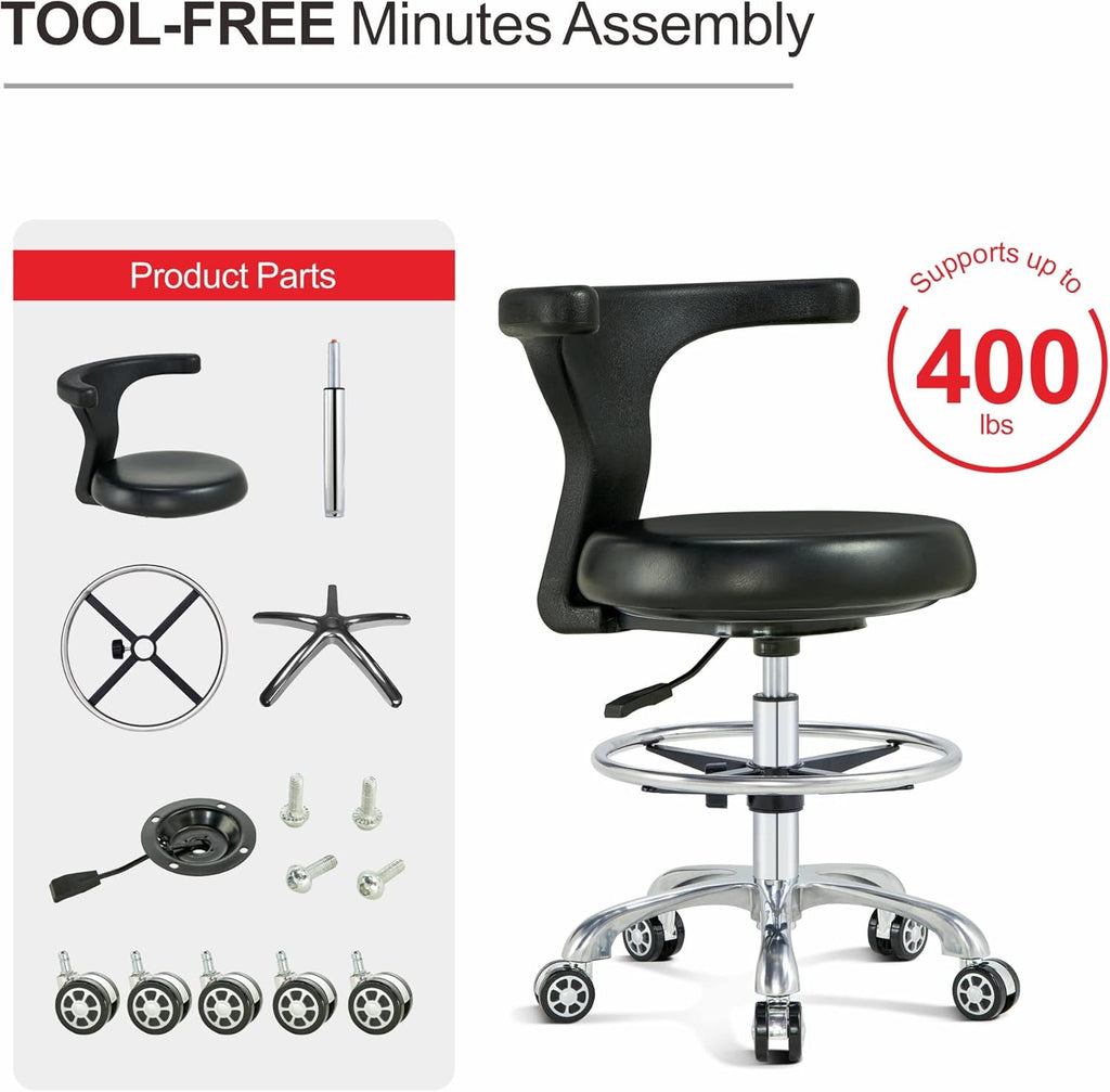 Ergonomic Swivel Adjustable Task Chair with Lumbar Support, Foot Ring and Rolling Casters V3280