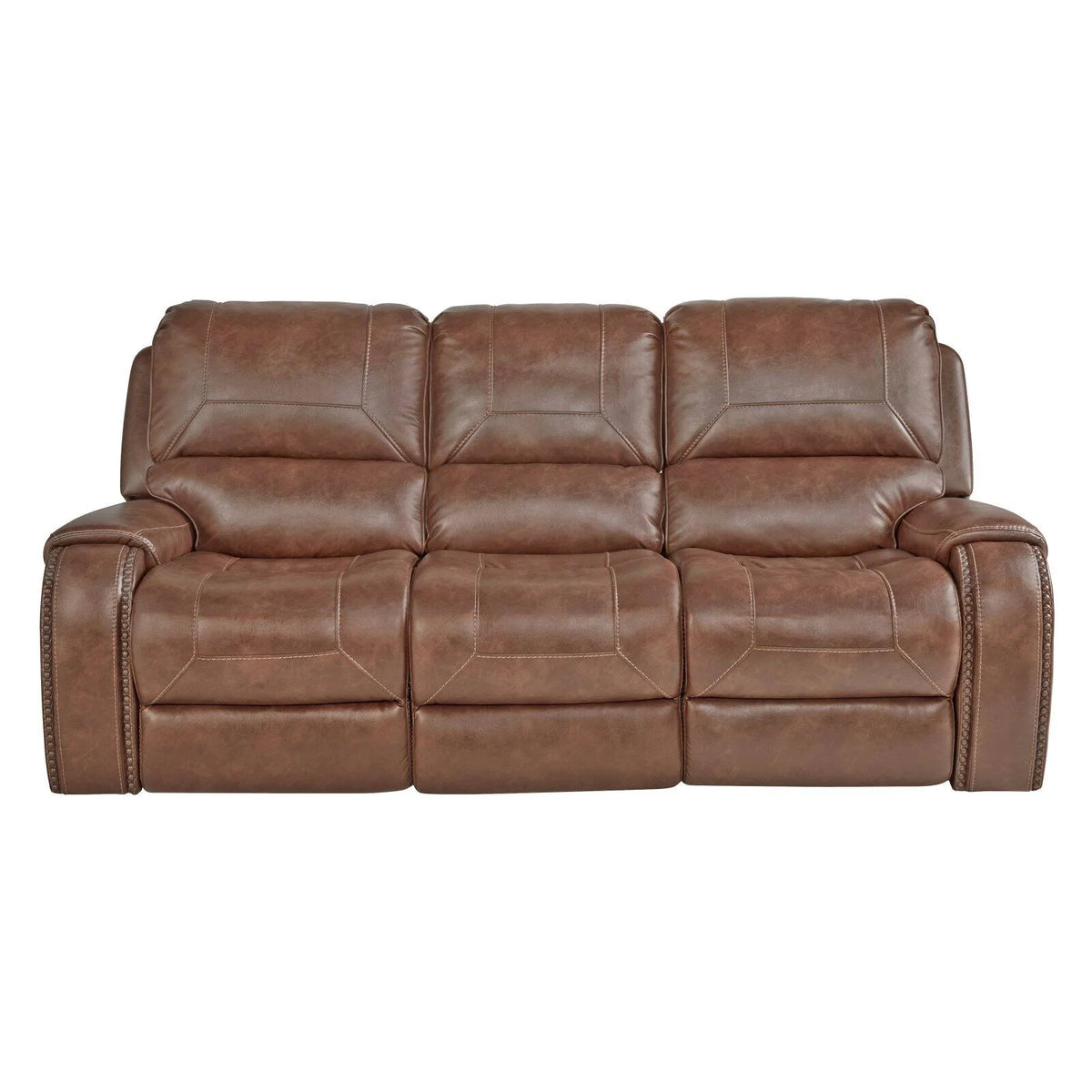 Brown Leather Manual Reclining Sofa with Storage Console and USB Port H8473