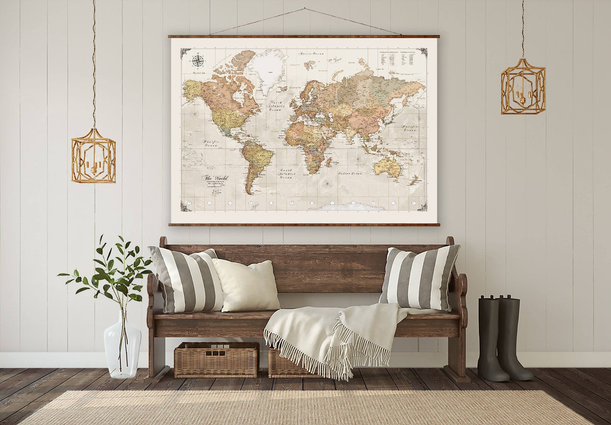 World Map Roll Down Canvas Scroll N94875