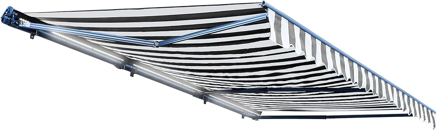 Motorized Retractable Patio Awning - 16 x 10 Feet - Multi-Striped Yellow Q5439