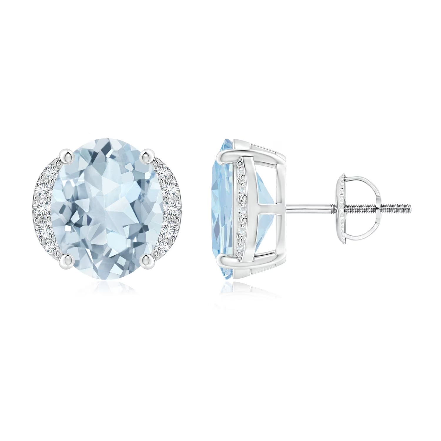 14K White Gold Aquamarine Diamond Solitaire Stud Earrings Y374157