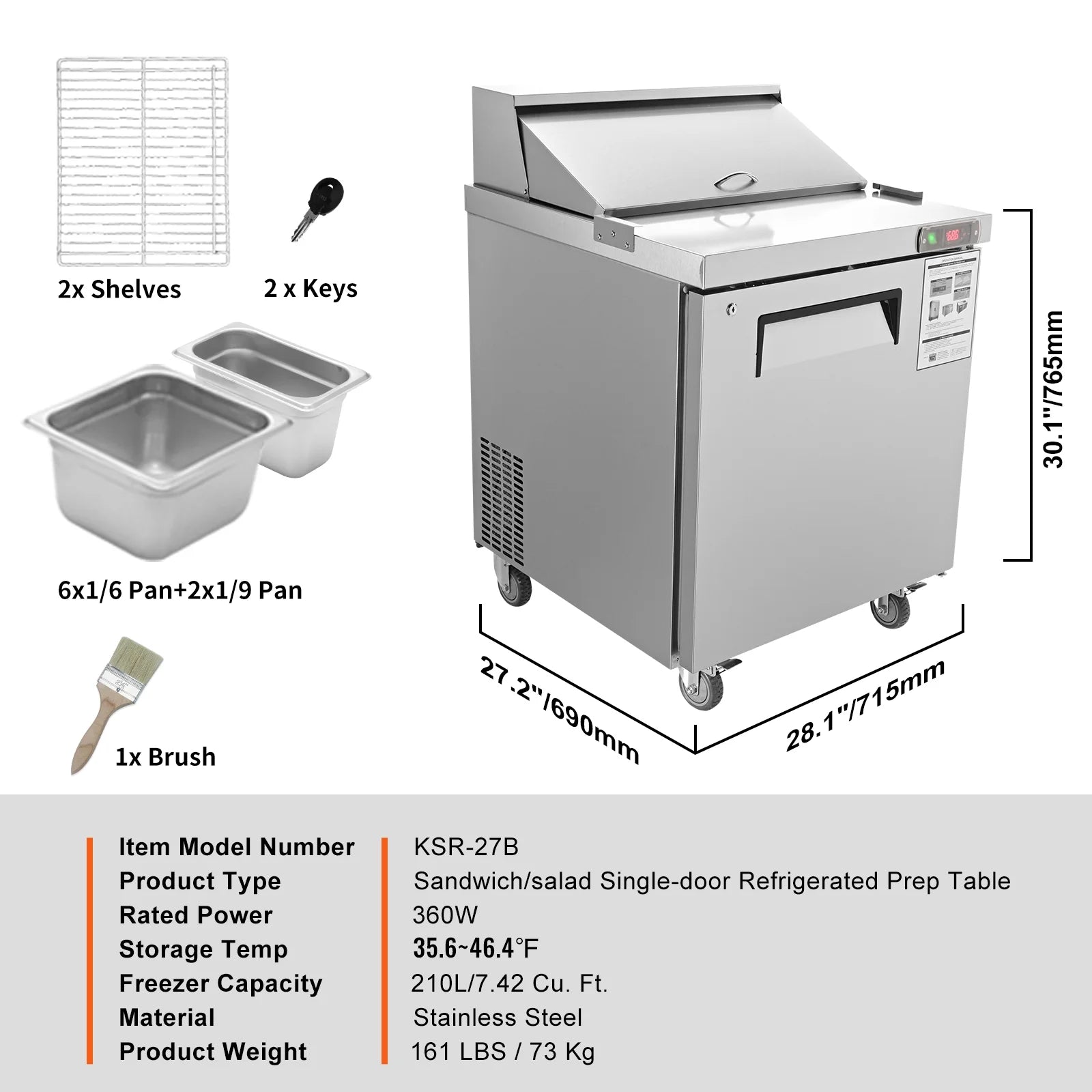 Refrigerated Sandwich Salad Prep Table 1 Door Holds 8 Pans X138848