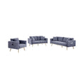 Dark Gray Linen Fabric Sofa Loveseat Chair Set with USB Charging Ports & Pillows X5032