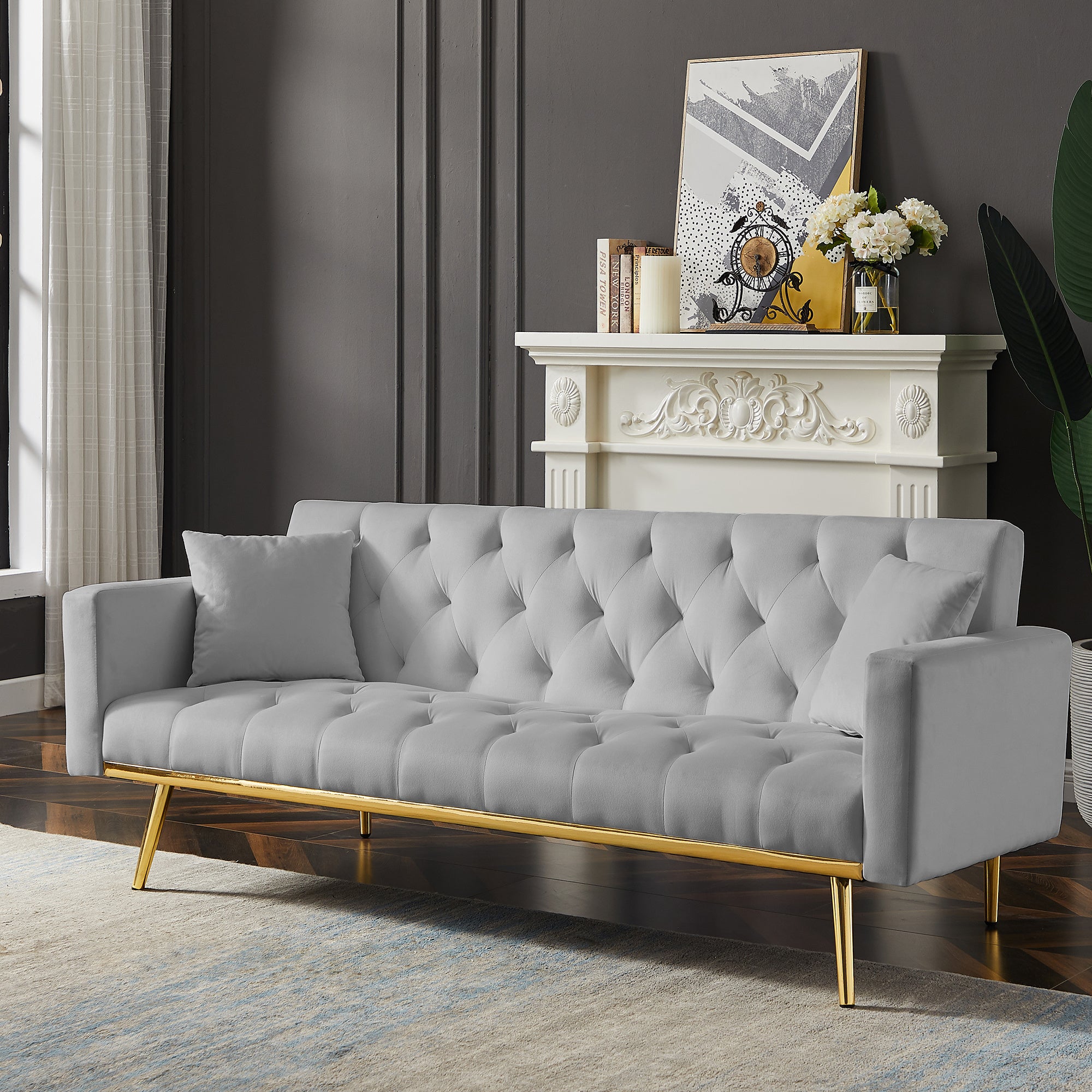 Grey Convertible Folding Futon Sofa Bed Z9629