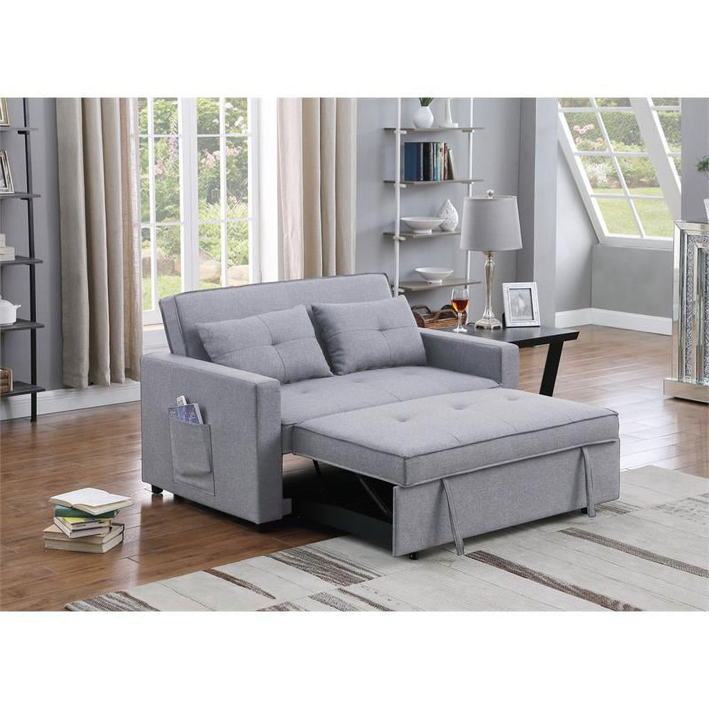 Light Gray Linen Fabric 3-in-1 Convertible Sleeper Loveseat S992896
