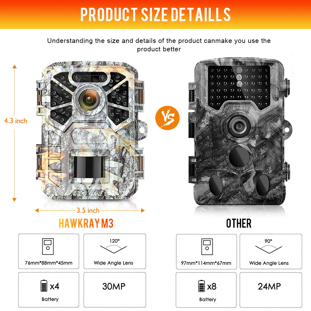 30MP 2K Infrared Night Vision Waterproof Trail Camera with 120° Wide Angle Lens P59836