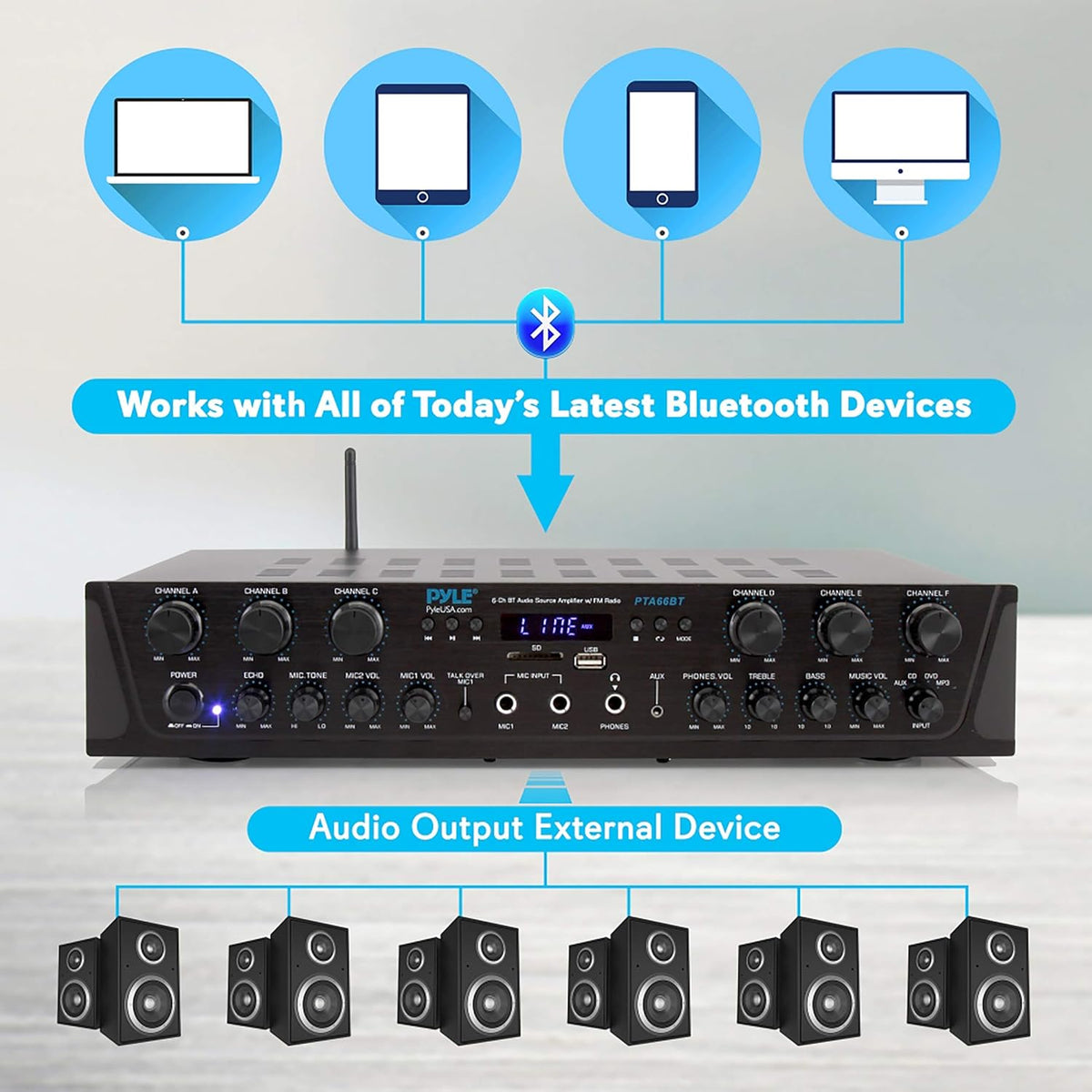 6 Channel 600 Watt Bluetooth Stereo Receiver Amplifier K48614