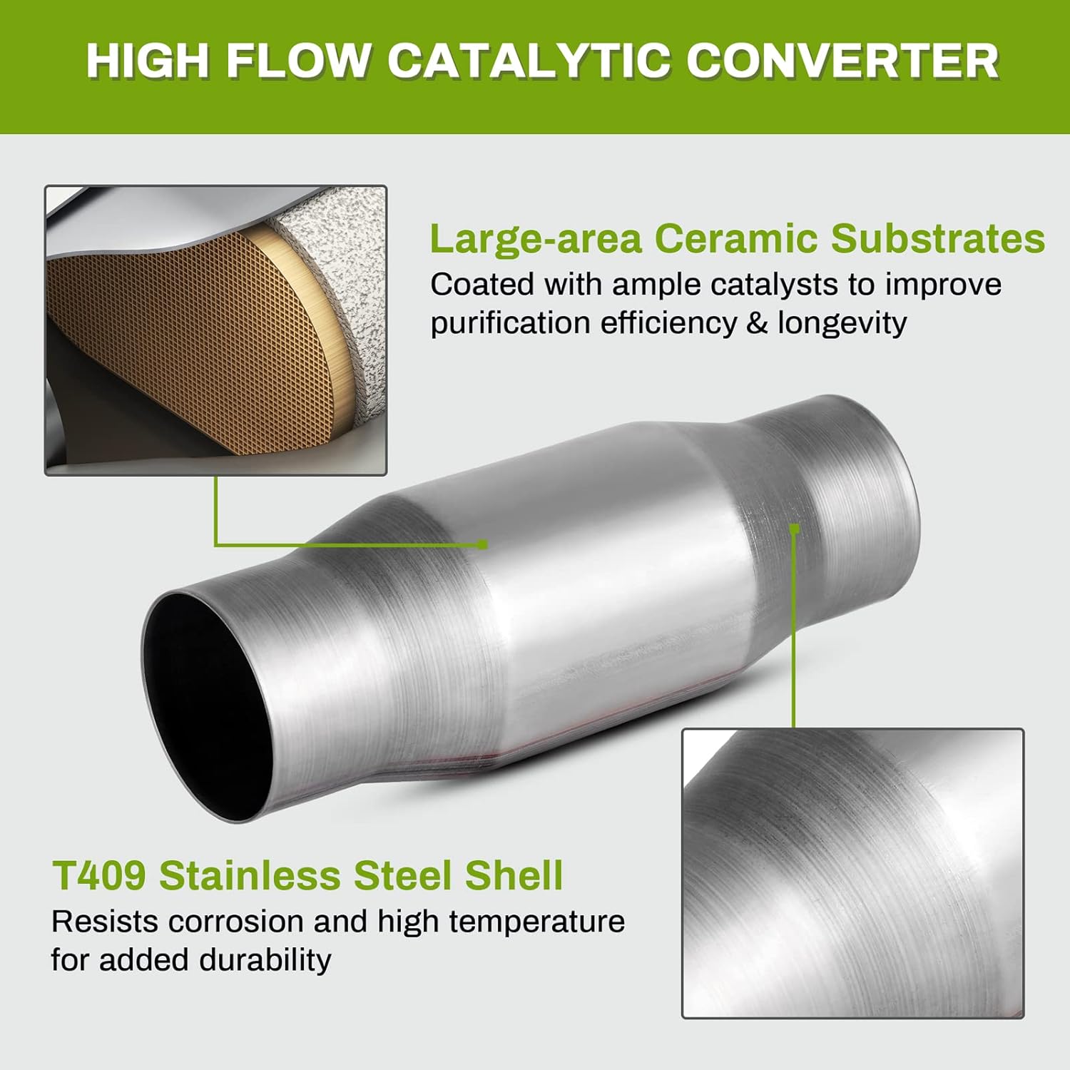 2-Pack Universal Catalytic Converter, 3" Inlet/Outlet, Stainless Steel Shell Y7388