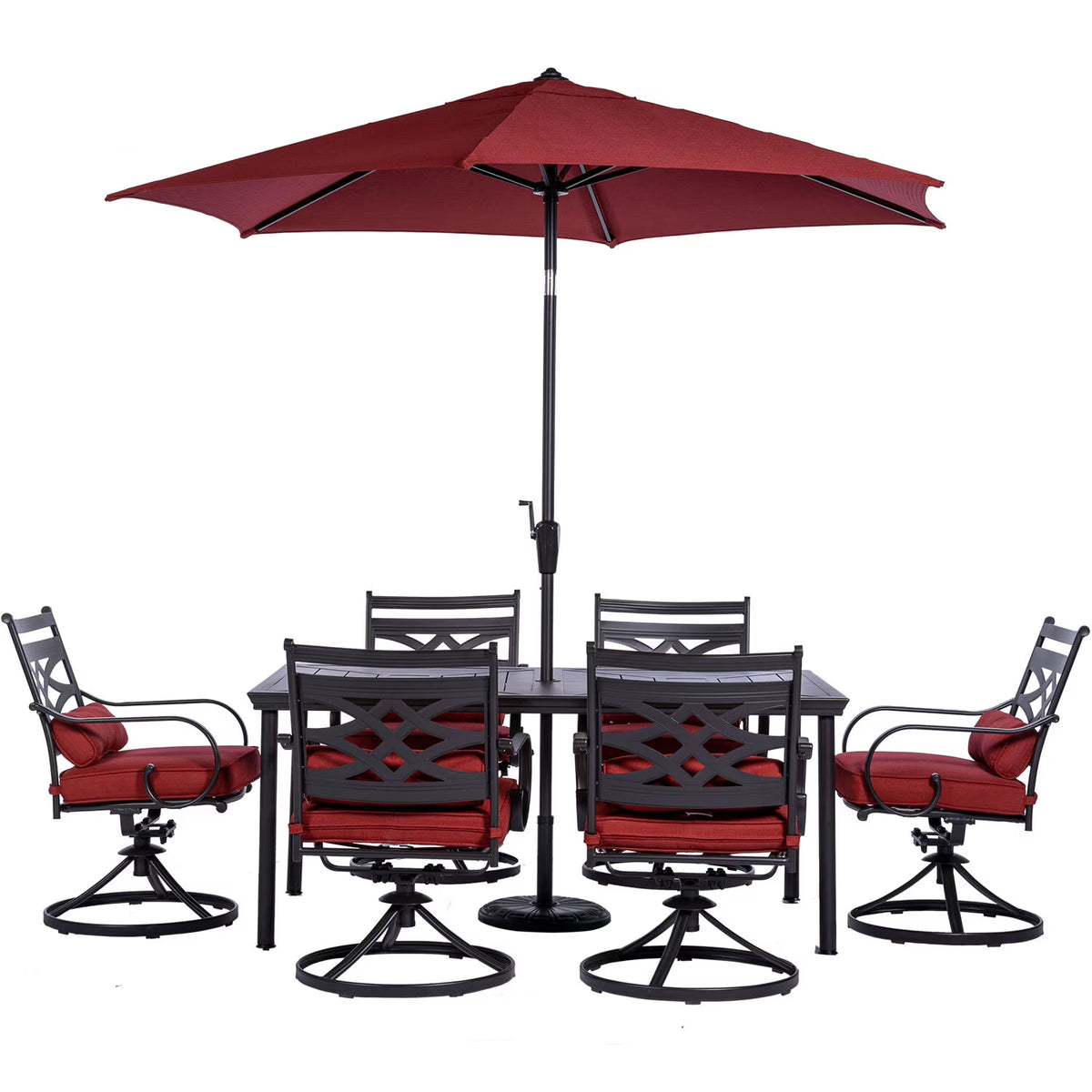 7-Piece Outdoor Patio Dining Set with 6 Swivel Rocker Chairs and Rectangle Table D509