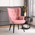 Pink Velvet Tufted Wingback Accent Chair with Solid Metal Legs S6535