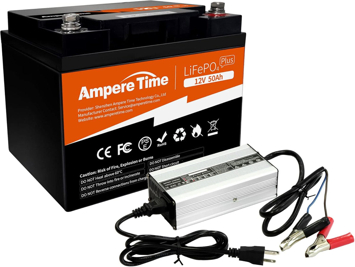 12V 50Ah LiFePO4 Battery with 14.6V 10A Charger, 50A BMS E15981