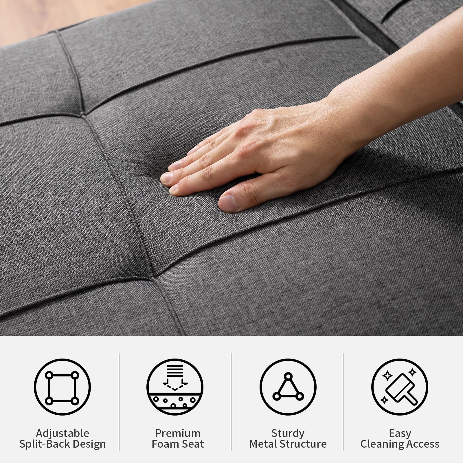 Single Sofa Bed with 3 Adjustable Inclinations, Dark Gray R846247