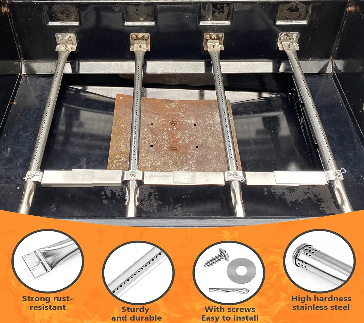 4 Burner Grill Replacement Burner and Heat Plates O3308