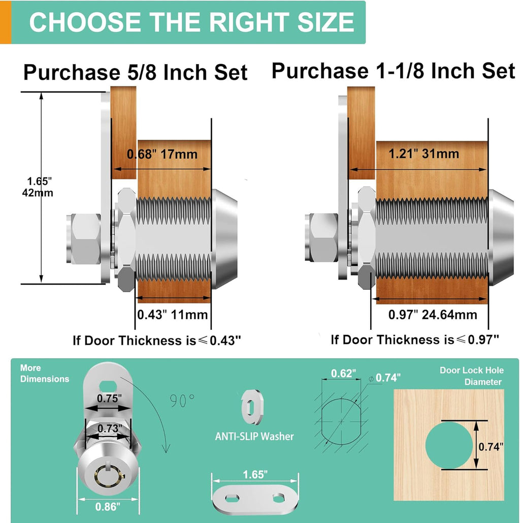 6 Pack Keyed Alike 1-1/8 Inch Zinc Alloy Cabinet Locks K82798
